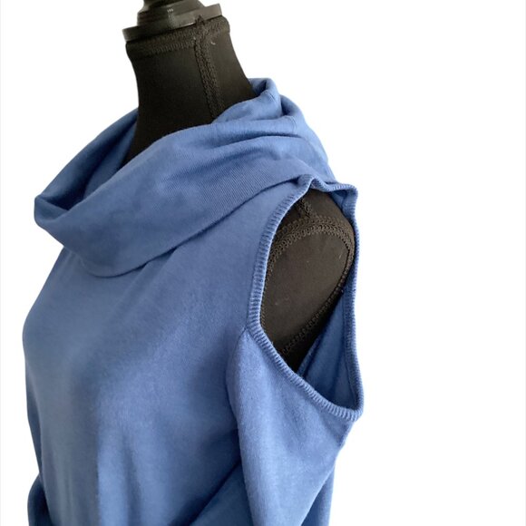 Buffalo David Bitton Women's Cold Shoulder Cowl Neck Top LG Blue 90s - Picture 3 of 7